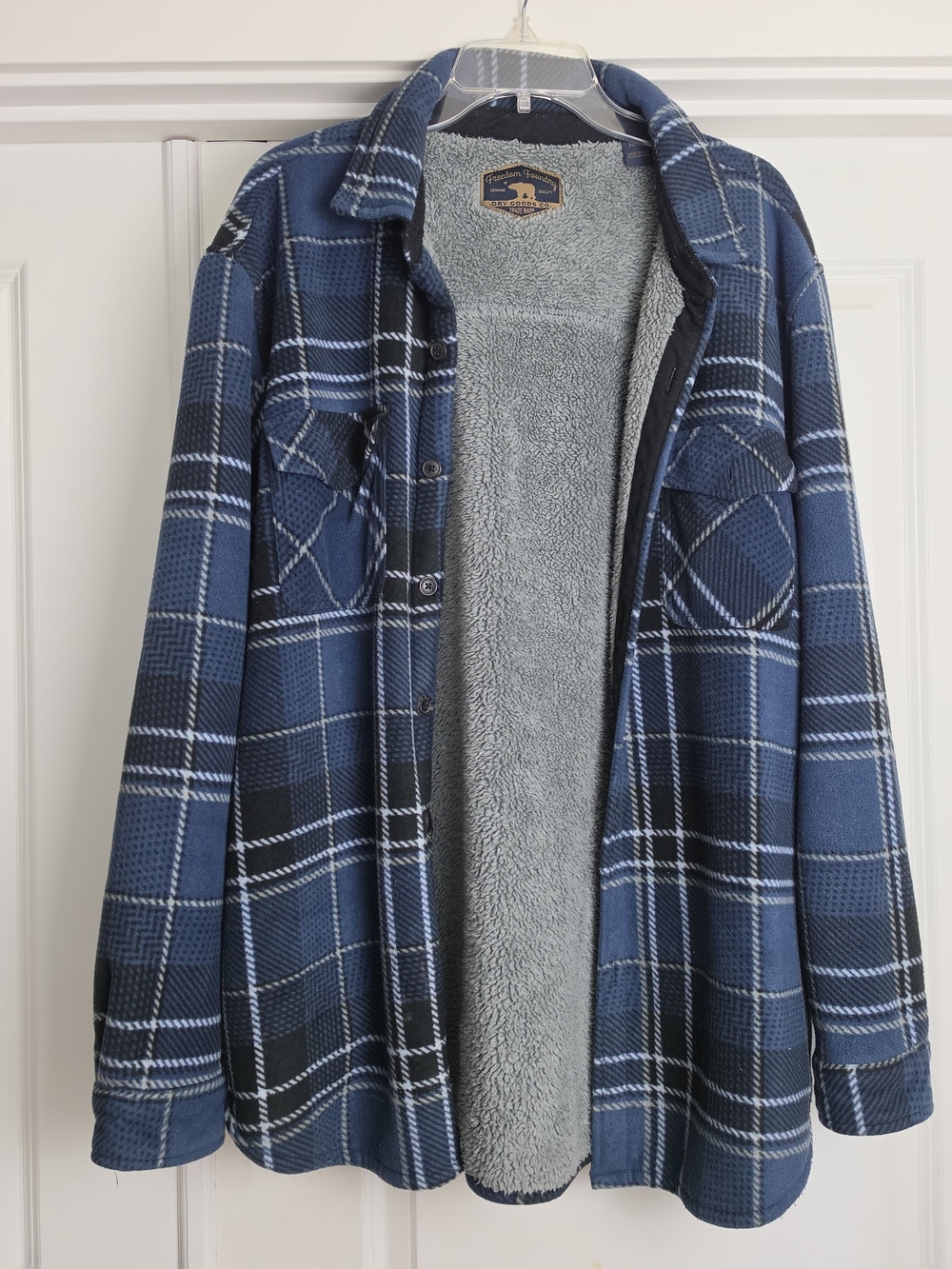 Men's Blue Plaid Sherpa-Lined Shirt Jacket